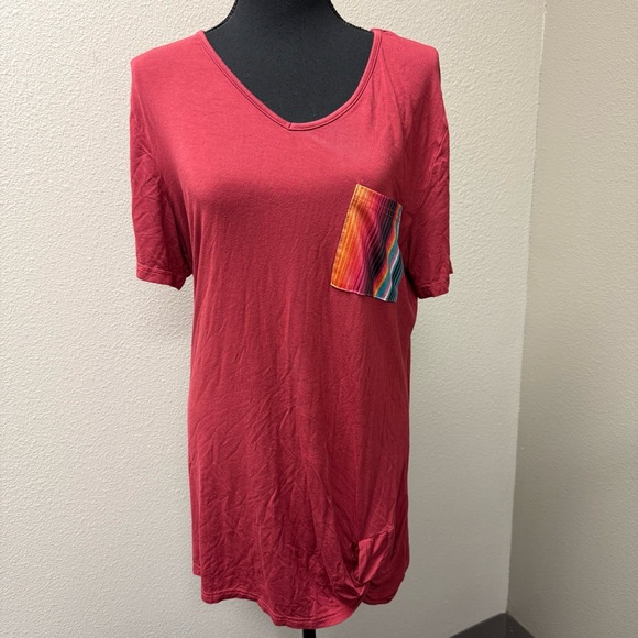 Crazy Train Burgundy V Neck Tunic Tribal Pocket Top XL Boho Fall - Picture 2 of 9